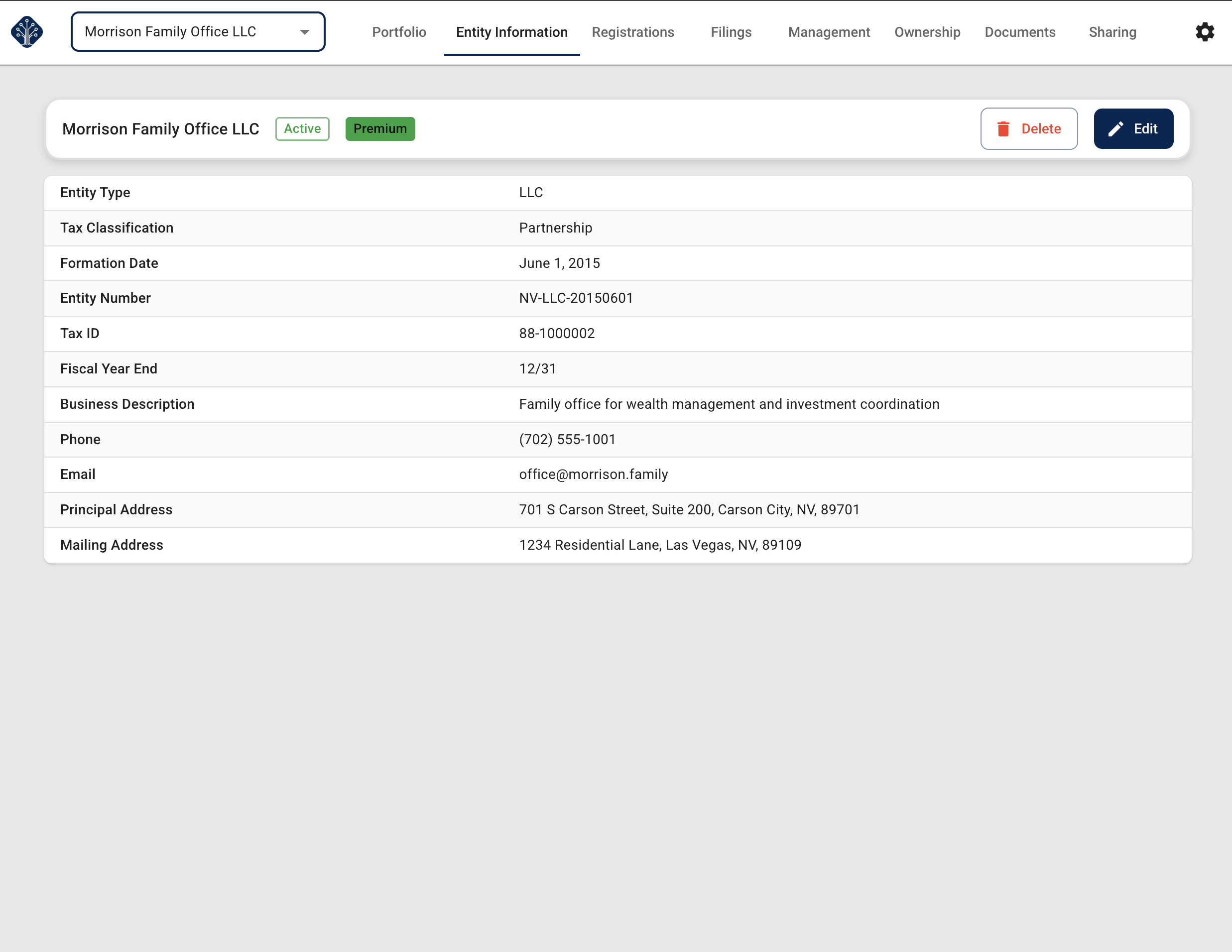 Equipath entity information page showing details for Morrison Family Office LLC